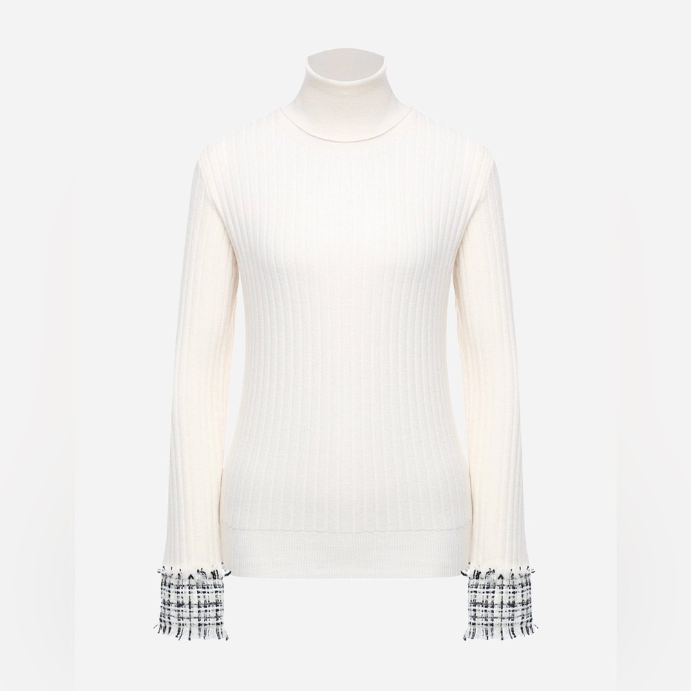Dolce & Gabbana Tweed Cuff Turtleneck Sweater